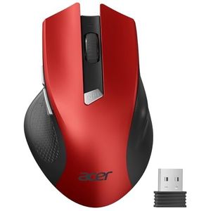 acer Draadloze muis, 2,4 GHz 1600 DPI draadloze muis, 3 instelbare DPI draadloze muis met 6 toetsen, batterij-aangedreven draadloze muis voor laptop, pc en MacBook, aanbevolen voor rechtshandigen rood