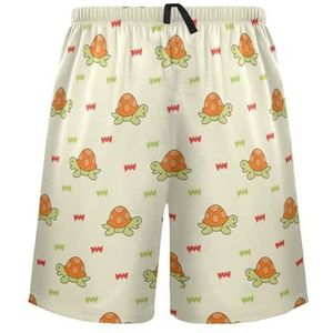 LI ZHI XIN Herenpyjamabroek, korte pyjamabroek, zomer casual shorts, elastische taille met trekkoord, rechte buis losse pasvorm met 2 zakken, S-XXL schildpad strik cartoon patroon, Meerkleurig, S