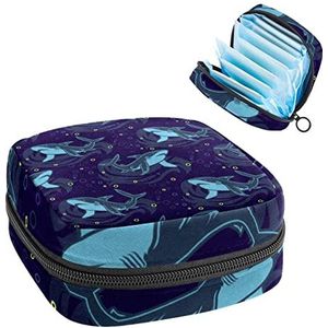 Maandverband Opbergtas, Periode Kit Bag voor School, Menstruatie Cup Pouch, Maandverband Pads Organizer Bag, Onderwater Leuke haaien Patroon Navy