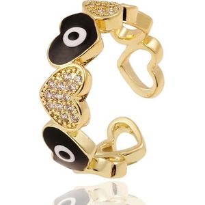 yeeplant Devil Eye Strass Hart Joint Ring: Elegante Verstelbare Mode Trendy Party Sieraden voor Tieners, Eén maat, Koper, Geen edelsteen