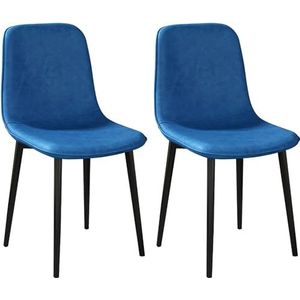 JLVAWIN Maaltijdstoelen 2 stuks eetkamerstoel, comfortabel gestoffeerd leer + gestoffeerde zijstoelen kussen rugstoel, zwarte ijzeren poten (B)