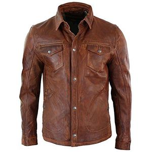 Fashion_First Heren Biker Keanu Reeves J.Wick 4 klassieke bruine lamsvacht lederen jas - truckerstijl, Bruin, XXL