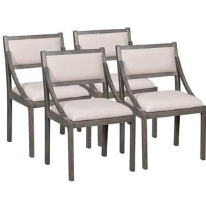 Retro houten eetkamerstoelen set van 4, gestoffeerde stoelen met massief houten poten, elegante bijzetstoelen met gebogen armleuning