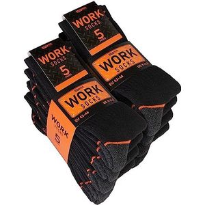 BRUBAKER 10 paar werksokken voor heren - WORK sokken voor optimale grip op het werk - robuuste functionele sokken van katoen - versterkte hielen en tenen - Zwart Oranje - Maat 43-46