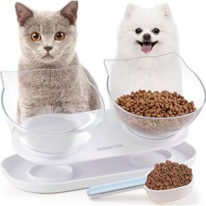 Gekantelde Kitten Feeder Plastic Bowl Set met Lepel voor Hondenvoer