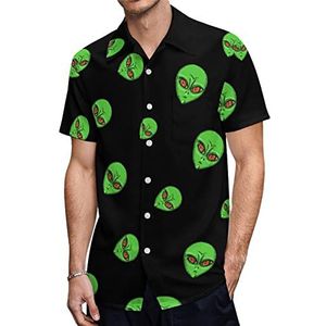 Groene ET Alien Heren Hawaiiaanse shirts Korte Mouw Casual Shirt Button Down Vakantie Strand Shirts 5XL