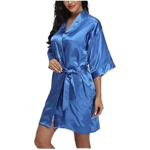 DUNSBY Satijnen Badjas Satijn Gewaad Vrouwelijke Intieme Lingerie Nachtkleding Zijdeachtige Bruids Bruiloft Gift Casual Kimono Badjas Jurk Nachtjapon Sexy Nachtkleding Nachtkleding Badjas, Royalblue,