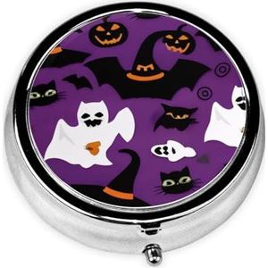 Ronde pillendoos, paars, Halloween horror, 3 compartimenten, medicijnpillenetui, waterdicht, zakpillenorganisator, draagbaar, voor zak- of portemonnee-pillendozen