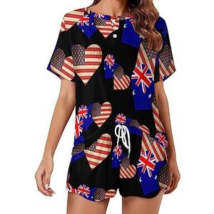 Australische en Amerikaanse vlag mode 2 stuks dames pyjama sets korte mouw nachtkleding zachte loungewear stijl-32