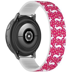 RYANUKA Solo Loop band compatibel met Samsung Galaxy Watch 6 / Classic, Galaxy Watch 5 / PRO, Galaxy Watch 4 Classic (wit konijn bloemen roze) rekbare siliconen band band accessoire, Siliconen, Geen