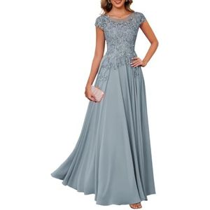 Dames chiffon moeder van de bruid jurk plooien Avond Prom jurken Cocktail Jurken Plus Size, Dusty Blauw, 32