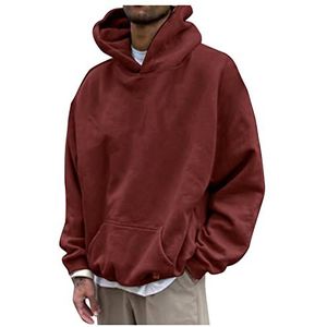Heren Midweight Hoodie Pullover Hooded Sweatshirt Voor Mannen Casual Lange Mouw Warme Sport Losse Fit Hoodie, Wijn, XL