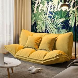 Opvouwbare luie bank Opvouwbare slaapbank Verstelbare vloerligstoel Slaapbank met kussen voor slaapkamer Woonkamer Balkonspel(Color:Yellow,Size:160cm)