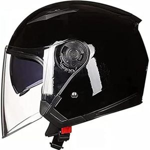 Motorfiets 3/4 Helm Retro Motorhelm Crashhelm DOT/ECE Getest Motorfiets Crashhelm met Dubbel Vizier Jethelm voor Scooter Cruiser Bromfiets voor Mannen Vrouwen B,L=56-57CM