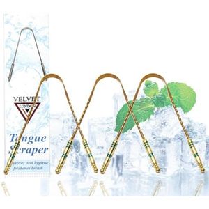 VELVET LONDON Messing tongschrapers voor volwassenen, gripgrepen, tongschraper, mondverzorging, hygiëne, mondverzorging, ayurvedische mond-tongreiniger, frisse adem, U-vorm (messing (3 stuks)