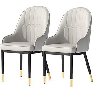 GEIRONV Eetkamerstoelen set van 2, mat PU lederen rugleuning moderne halverwege de eeuw woonkamer stoelen metalen poten keukenstoelen Eetstoelen (Color : Light gray, Size : Golden feet)