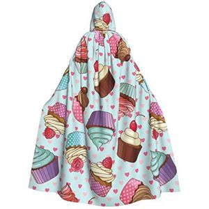 WURTON Cupcake Patroon Print Hooded Mantel Lange Voor Carnaval Cosplay Kostuums, Carnaval Fancy Dress Cosplay, 185cm