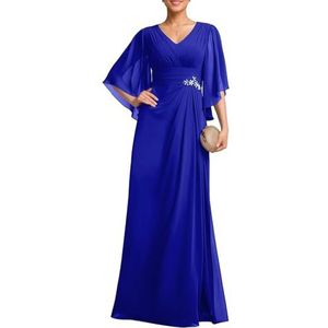 KURFACE Dames V-hals chiffon moeder van de bruid jurken met mouwen geplooide lange formele jurk avondjurk feestjurk, koningsblauw, 32