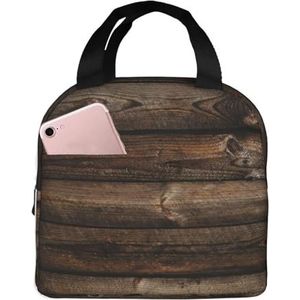 SUHNGE Geïsoleerde lunchtas van bruin hout met print Rolltop Lunch Box Tote Bag voor Vrouwen, Mannen, Volwassenen en Tieners