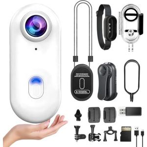 Mini-lichaamscamera, draagbare actiecamera voor het lichaam, duimformaat handsfree opneemcamera voor het lichaam, zakformaat actiecamera met bevestiging voor overal,Wit,128GB