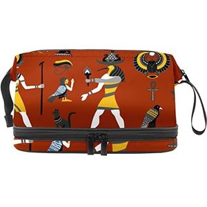 Dubbele Laag Cosmetische Tas Egyptische Religie Draagbare Make-up Tas Reizen Organizer Pouch voor Vrouwen Meisjes Toiletartikelen Tassen, Meerkleurig, 27x15x14 cm/10.6x5.9x5.5 in, Make-up zakje