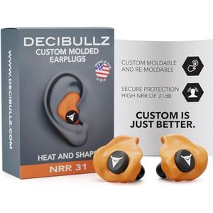 Decibullz | Custom Molded Earplugs, Comfortabele Gehoorbescherming, 31dB Demping | Slaap, Concert, Werk, Sport | 3 maten van oordopjes, opbergetui | made in USA - Oranje