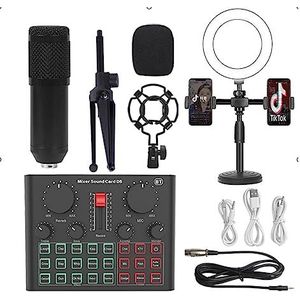 Complete podcastkit, BM800 Microfoon Professionele Condensator Draadloze MIC Geluidskaart Met Ring Invullicht Cantilever Beugel Live Streaming(Black BM800 D6 LED)
