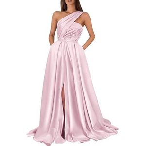 KIYNE Dames galajurken met één schouder en steekzakken, mouwloos, A-lijn baljurk korset, formele jurk, roze, 32