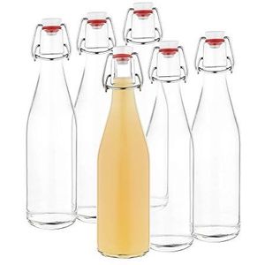 MamboCat Anton Set van 6 lege glazen flessen om te vullen, 500 ml, flessen voor likeur om zelf te vullen, drinkfles van glas met beugelsluiting, kop van porselein met rubberen afdichting