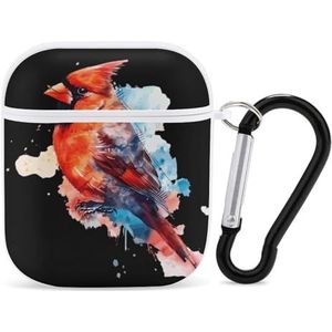 Kardinaal Vogel Aquarel Leuke Case voor AirPods 2&1 Schokbestendige Beschermende Hoofdtelefoon Gevallen Cover Met Sleutelhanger Voor Mannen Vrouwen