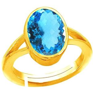 Mtrolls 5.50 Karaat Blauwe Topaas Ring Natuurlijke Topaas Ring Originele Gecertificeerd Ovale Astrologie Elegante Energized Blue Topaz Stone Verstelbare Vergulde Geboortesteen Ring