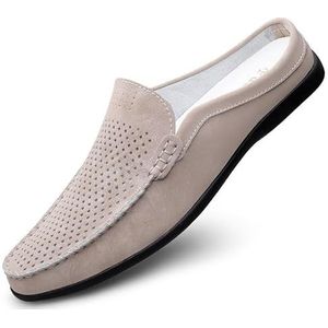 Loafers for heren, ronde neus, effen kleur, ademend, halve loafers, platte hak, flexibel, feest, feest, instapper(Color:Beige,Size:42 EU)