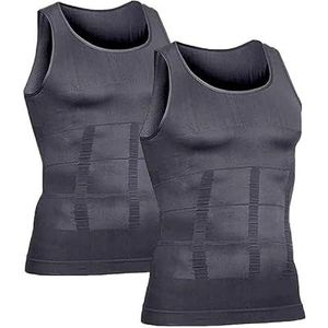 2 stuks compressieshirt for heren, mouwloos, afslankvest, tanktop, bodysuit, buikspieren, shapewear(Gray,3XL)