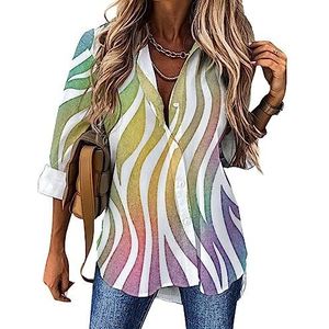Regenboog zebra patroon vrouwen casual shirt button down lange mouwen V-hals blouses tuniek voor leggings