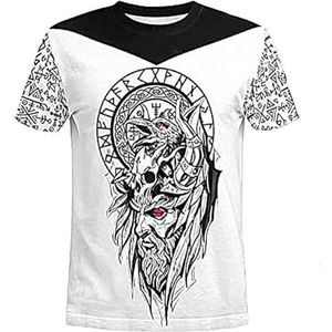 Unisex Viking Odin Raven T-shirt, Scandinavisch 3D Digitaal Printen Thor's Hamer Tattoo Paar Harajuku Straattops, Summer Beach Party Quick Dry Plus Size Top (Color : Odin A, Size : M)