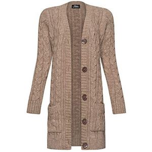 Mikos * Dames cardigan lang elegant gebreid vest wol lange mouwen gebreide jas lente / winter / herfst (535), mokka, L