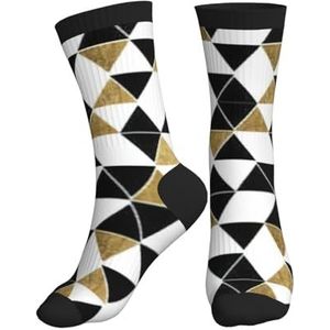 PPHGUT Mode Moderne Zwart Wit Goud Driehoeken Print Volwassenen Mid Tube Sokken Ademend Sport Running Gym Training Jogging Activiteiten, Zwart, One size