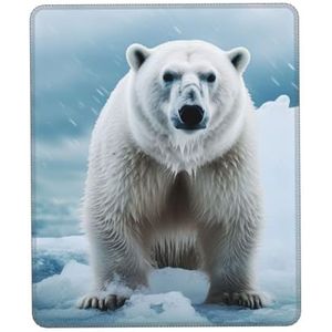 Muismat met gestikte rand, comfortabele muismatten, waterdicht, antislip, gamingmuismat, koel dier, wit, ijsbeer, vierkante computermuismat, wasbare muismatten voor kantoor, thuis, laptop, 10 x 12