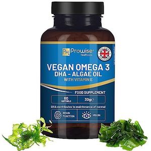 Prowise Vegan Omega-3 DHA uit Algenolie | 60 Softgels met Vitamine E | 400 mg DHA + 10 mg vitamine E | 100% Plantaardig | Puur & duurzaam geproduceerd