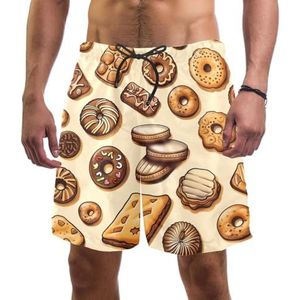 PAFEFO Caramel Cookies naadloze print heren boardshorts, sneldrogend strand zwemmen sportpakken met zakken, Caramel Cookies Naadloze Print, S