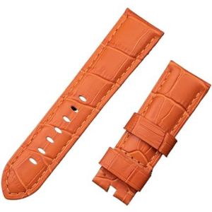 LUGEMA 22mm 24mm 26mm Italië Kalf Bamboe Lederen Horlogeband Compatibel Met Panerai Band Horloge Band Met Gesp PAM441/111/386 Accessoires (Color : Orange, Size : 24MM PAM_BLACK BUCKLE)