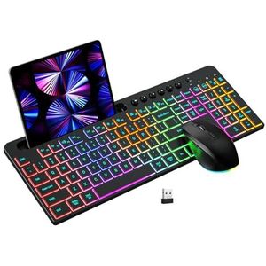 Ergonomic Wireless Keyboard and Mouse Combo - 2.4G Rechargeable - Backlit Keyboard - For PC, Laptop, PC, Mac, Windows