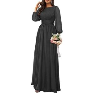 Dames chiffon bruidsmeisje jurken lange formele avond prom jurken ruches cocktail jurken plus size, Zwart, 32
