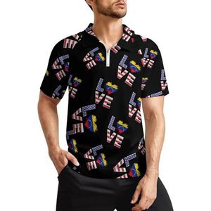 USA Venezuela vlag hart heren golf poloshirts klassieke pasvorm korte mouw T-shirt gedrukt casual sportkleding top M