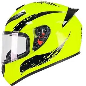Full Face Motorhelm met Dubbele Achtervleugels DOT Gecertificeerd - Lichtgewicht en Duurzame Volwassen Motorfiets Straat Fietshelm (Gele lijnen, M)(Bright Yellow,Medium)