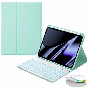 Toetsenbordhoes voor HUAWEI MatePad T 10s/T 10 Enjoy Tablet 2 Honor Pad 6/X6, Magnetisch Afneembaar Draadloos Achtergrondverlichting Toetsenbord met Bluetooth Muis,Green 1