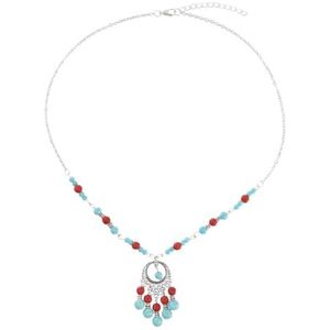 Vintage turquoise kralen hanger ketting etnische buikdans voorhoofd ketting tribal bruids bruiloft sieraden (Color : Blue)