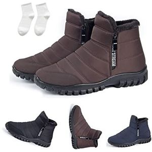 Wintersneeuwlaarzen voor heren, waterdichte katoenen laarzen, met bont gevoerd, warme laarzen met ritssluiting, platte enkelwandelschoenen (bruin, 44EU)