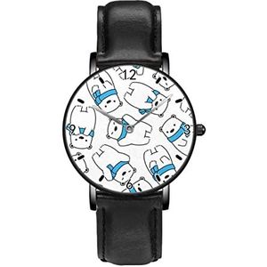Blauwe Sjaal Polar BearWatches Persoonlijkheid Business Casual Horloges Mannen Vrouwen Quartz Analoge Horloges, Zwart