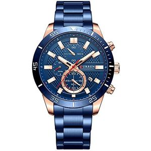 Heren Horloges Chronograaf Rvs Datum Analoge Quartz Horloge Business Casual Horloges voor Mannen Blauw 8417, Blauw, L, armband